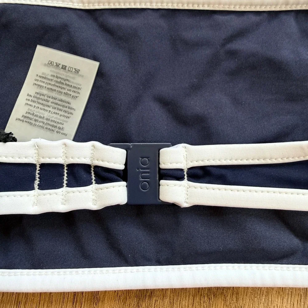 NWT Onia Claire Bikini Top Deep Navy White‎ Contrast Trim Womens Large